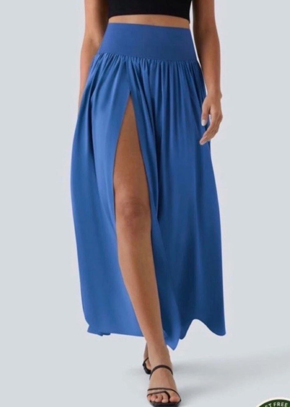 NWT Halara Breezeful High Waisted Split Flowy Blue Quick Dry Maxi Skirt Sz L
